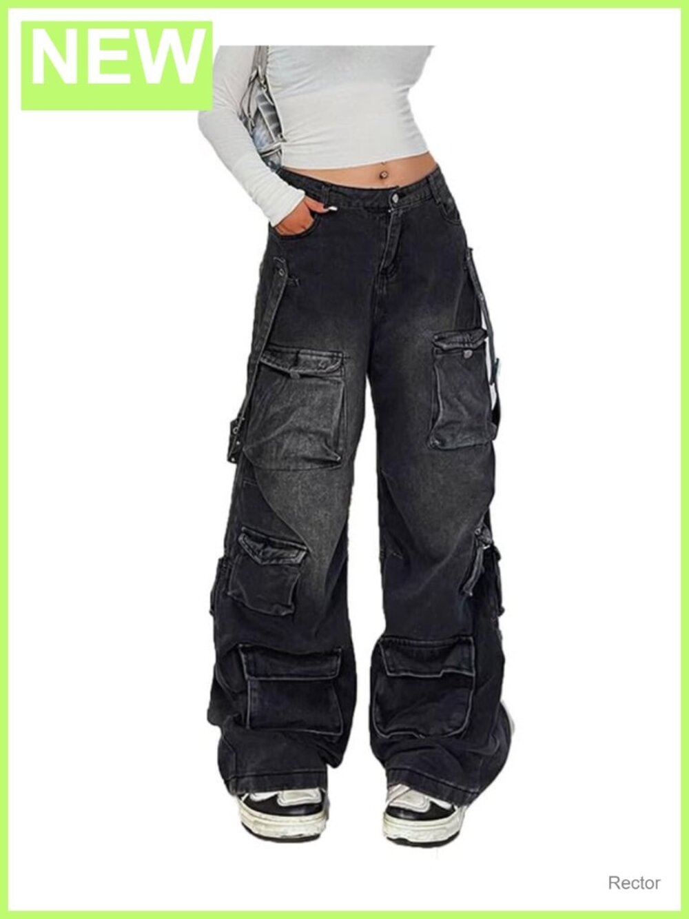 Low Rise Baggy Cargo Jeans Wide Leg Cotton Blend Denim Women Y2K Streetwear